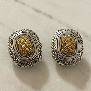 Vintage Premier Designs Braided Weave Gold Silver Tone Clip On Earrings